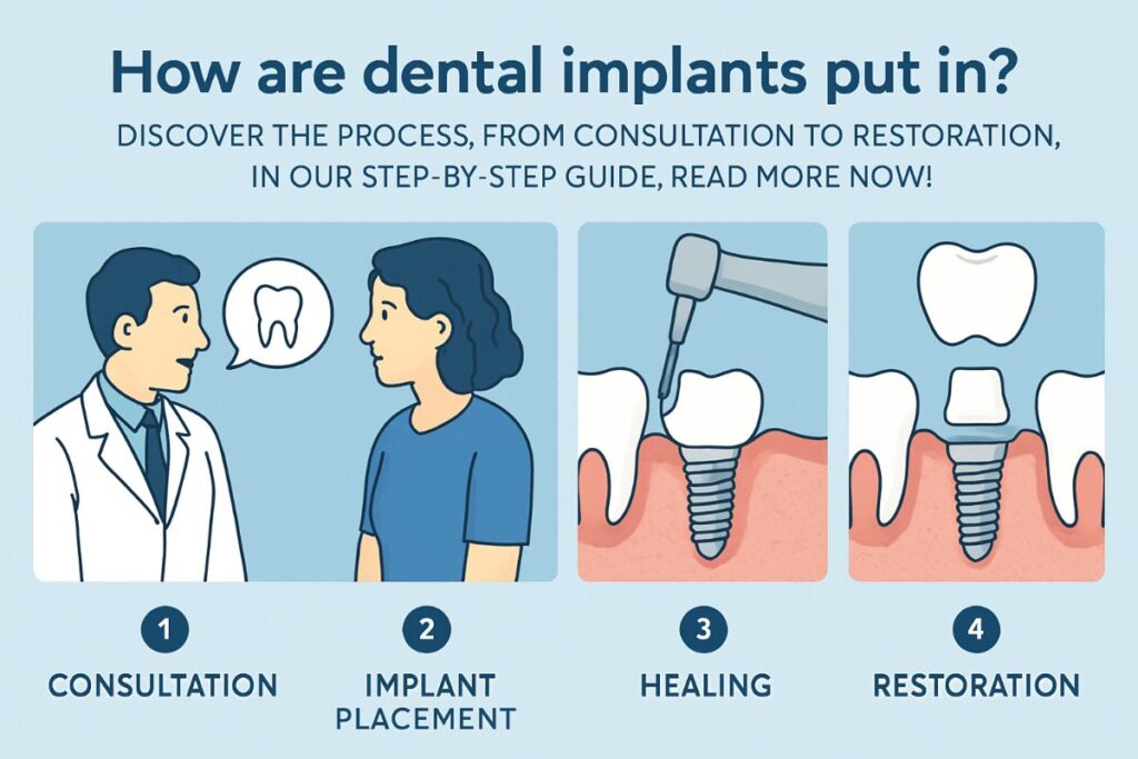 An animated video showing a step-by-step breakdown of how dental implants are installed. No text on the image.