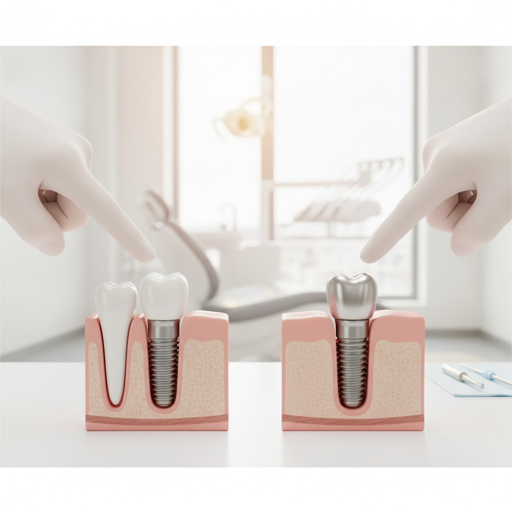 Comparison between zirconia and titanium dental implants in a dental office setting.