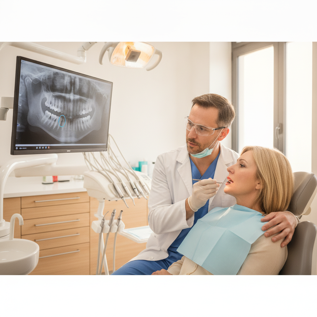 A dental professional discussing dental implant options with a patient