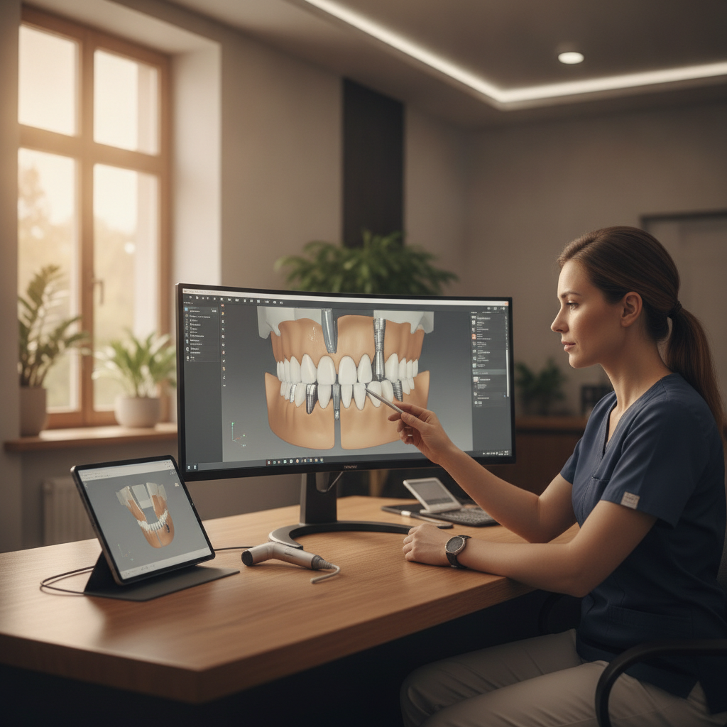 Dental consultation in a professional setting with advanced technology